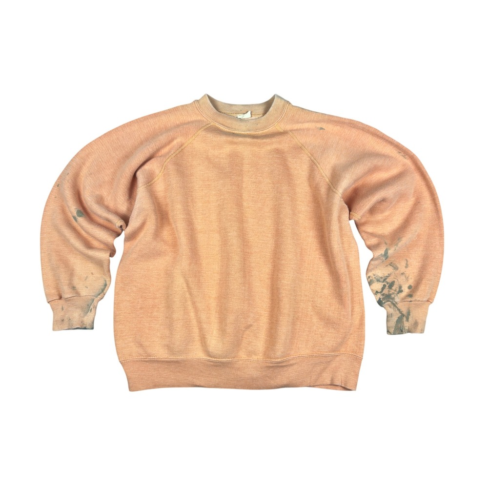 Vtg 70s Sweatshirt L Fits M Faded Peach Orange Raglan Paint Splatter Workwear